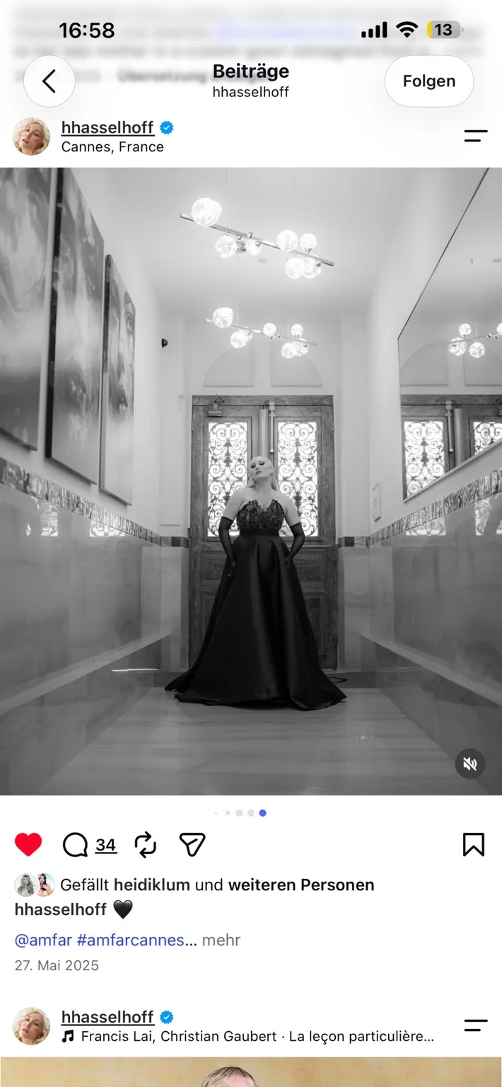 Hayley Hasselhoff in black evening couture