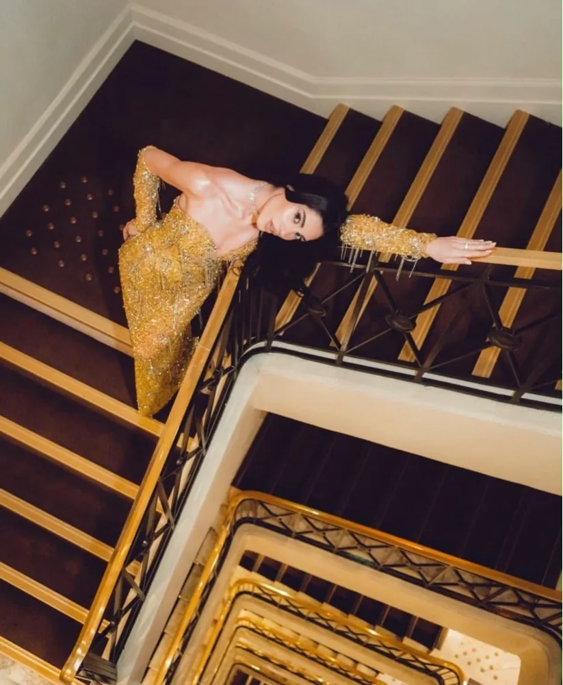 Gold couture on the staircase